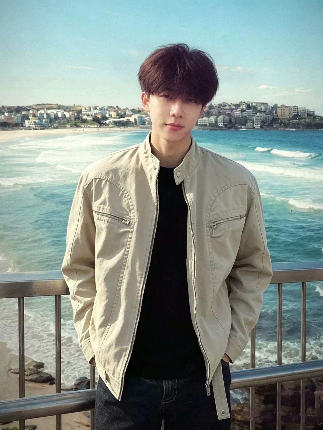 Harrington Jacket - Męska kurtka Harrington w kolorze khaki,