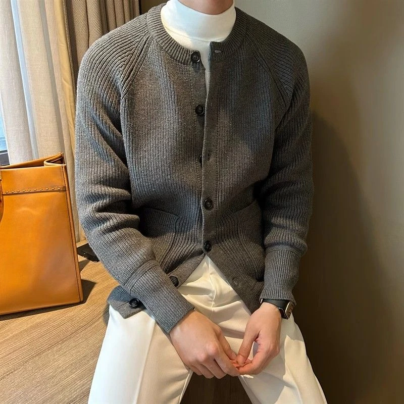 Men'S Fashion Reviews - GELITAYIN Gruby Kardigan Męski Jednolity Kolor