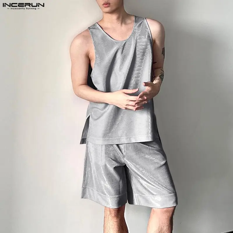 Men'S Fashion Usa - INCERUN Męskie Komplety Błyszczące Gładkie Bezrękawniki