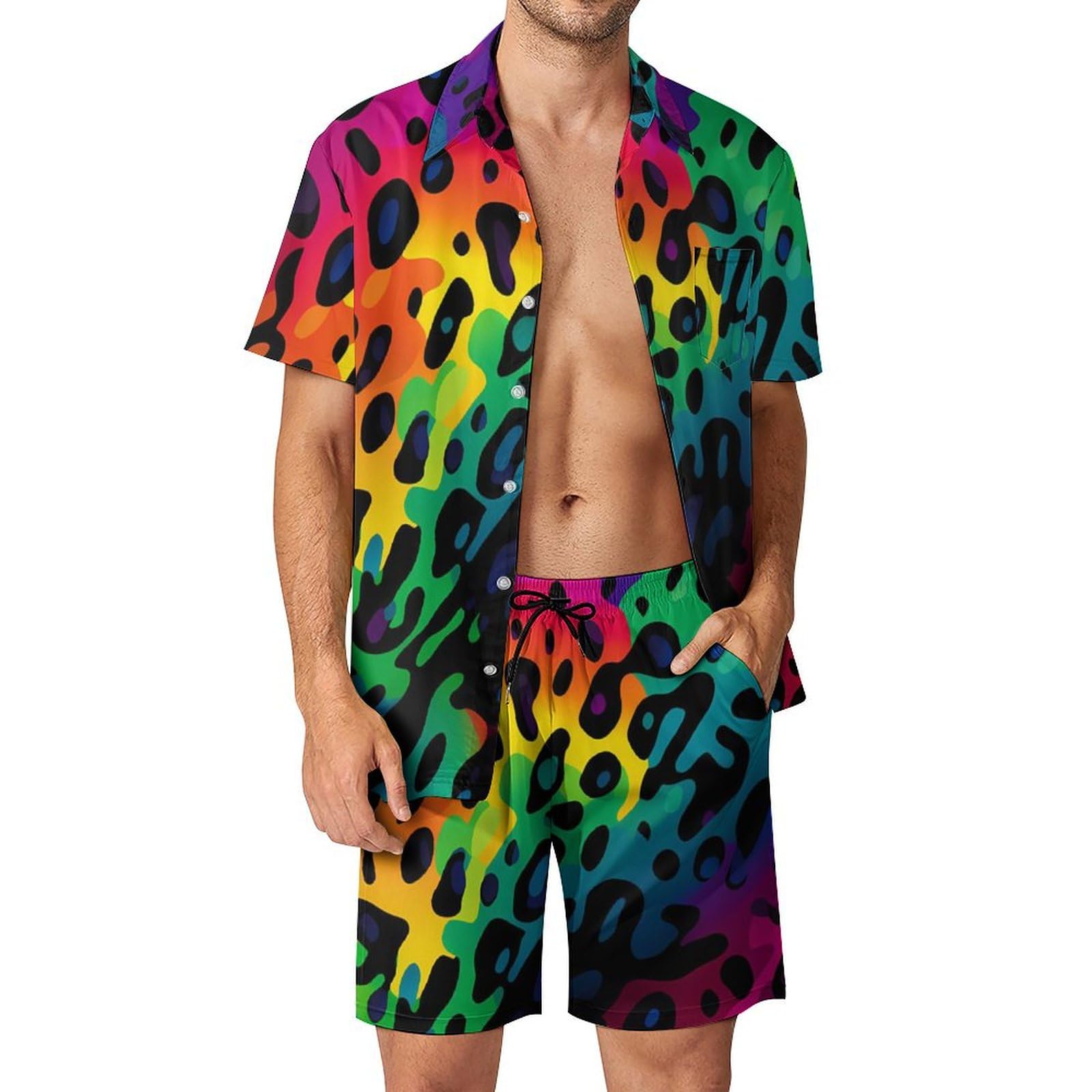 Men'S Fashion Looks - Letnie nieregularne geometryczne zestawy męskich koszul