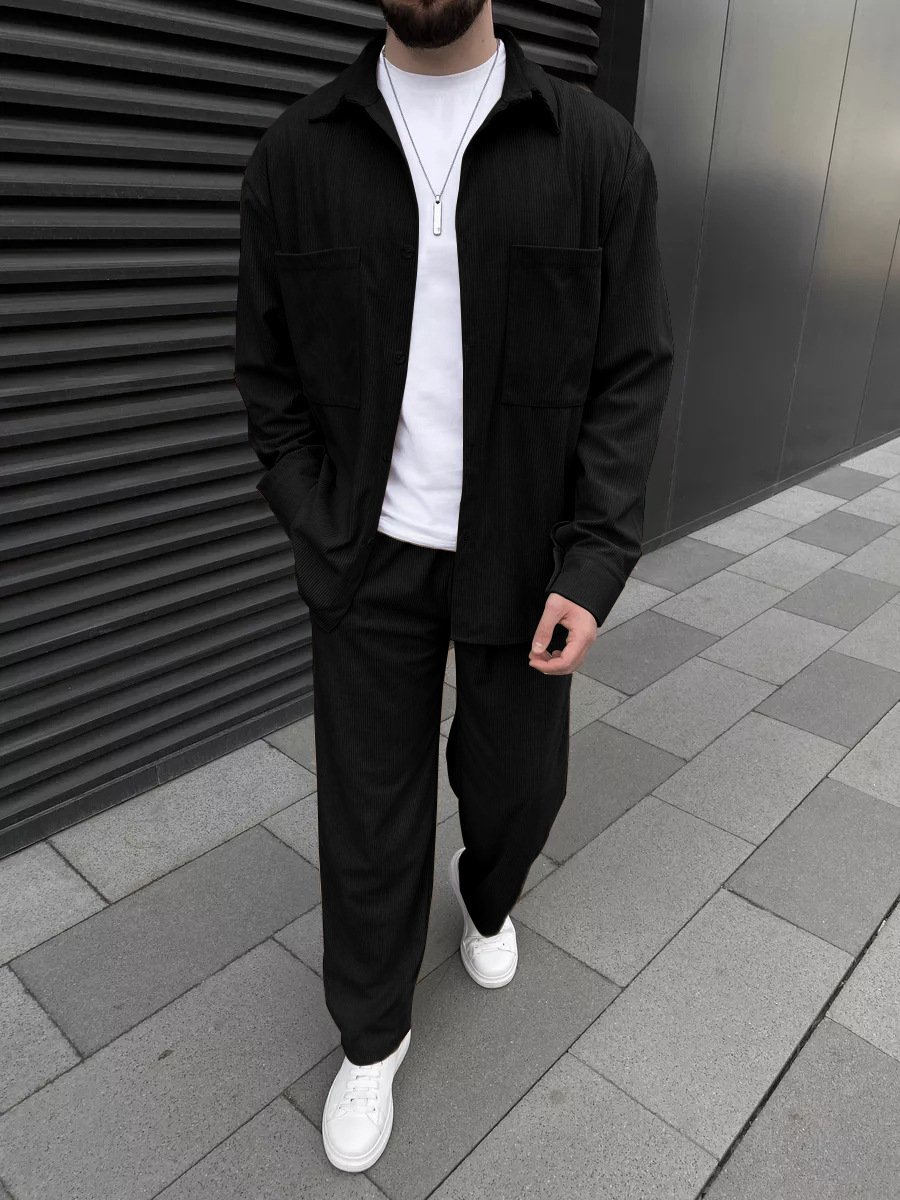 Men'S Fashion Looks - Męski dwuczęściowy zestaw z tkaniny sztruksowej: