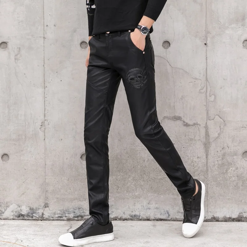 2025 New Men Black Faux Leathe – Men'S Fashion Pants 2025 recenzja i cena