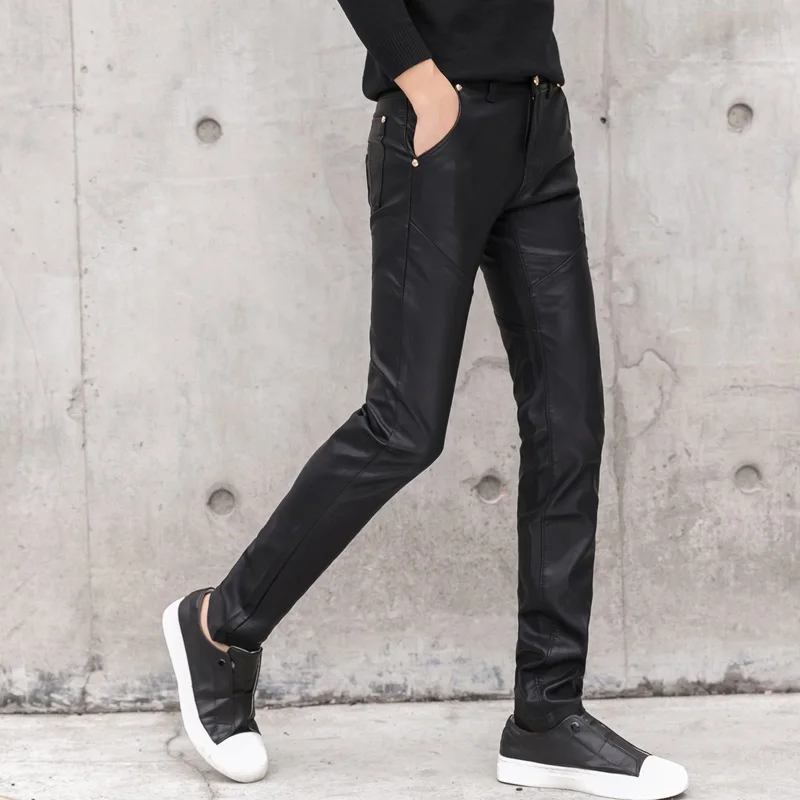2025 New Men Black Faux Leathe – Men'S Fashion Pants 2025 recenzja i cena
